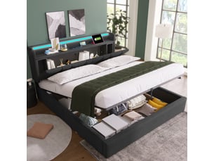 Lit coffre 140x190 cm <strong>ZERBACO</strong>  <strong></strong> coloris gris