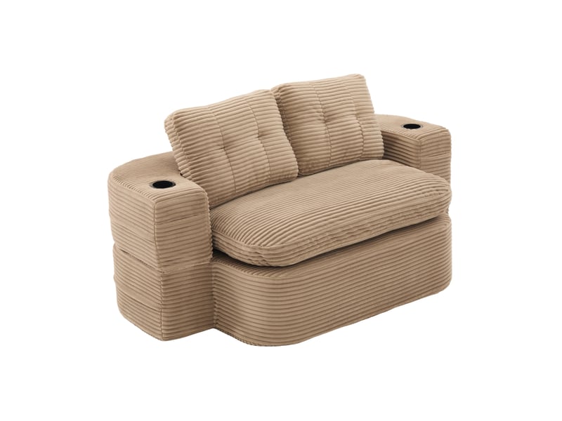  Canapé 2 places modenvie convertible en chaise longue en velours côtelé kaki, accoudoirs réglables et porte-gobelets, 165 x 97 x 61 cm  - Conforama A