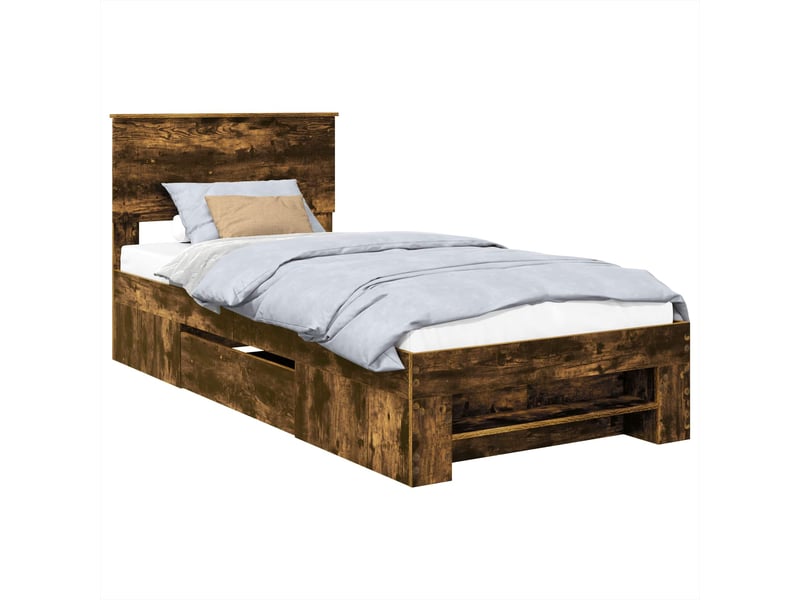 Lit simple- lit adulte - cadre de lit chêne fumé 80 x 200 cm bois d'ingénierie - Conforama A