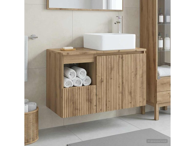 Ensemble de mobilier de salle de bain 2 pc chêne artisanal cf64066 - Conforama B