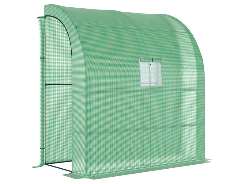 Serre adossée en film - dimensions - 2 portes roulantes avec fermeture éclair - protection uv 200x100x215cm - Conforama A