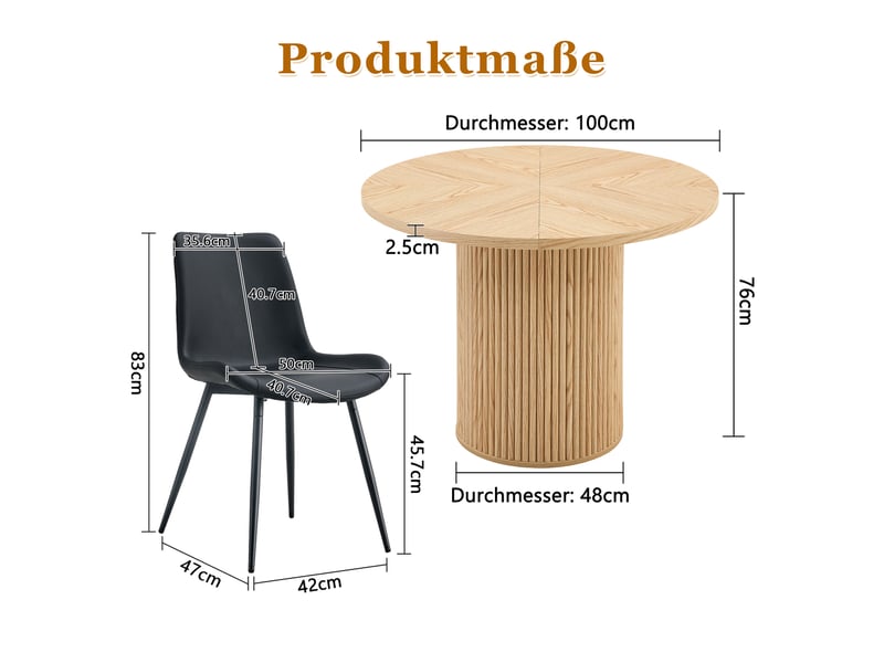  Ensemble table et chaises salle a manger ronde, table à manger avec 4 chaises en similicuir noir en mdf de 100 cm de diamètre  - Conforama D