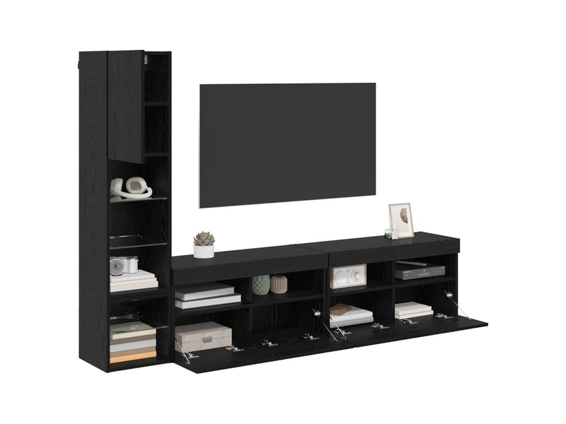  Unité murale de tv 4 pcs chêne noir bois d'ingénierie  - Conforama C