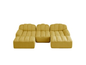 Canapé modulaire 3 places avec ottomans, canapé modulable en u jaune en tissu polaire, assise profonde pour salon