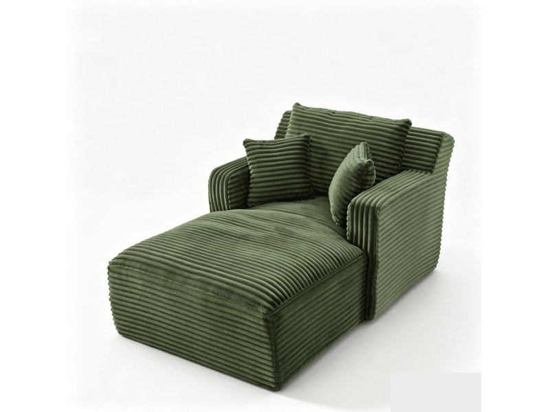 Méridienne moderne en velours côtelé vert, canapé relax sans montage pour salon et bureau - Conforama A