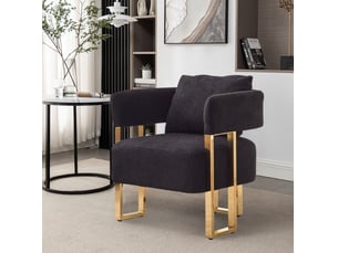 Fauteuil fixe 66x62x68 cm, structure métal et bois, assise en velours, design moderne, canapé 1 place, couleur noir