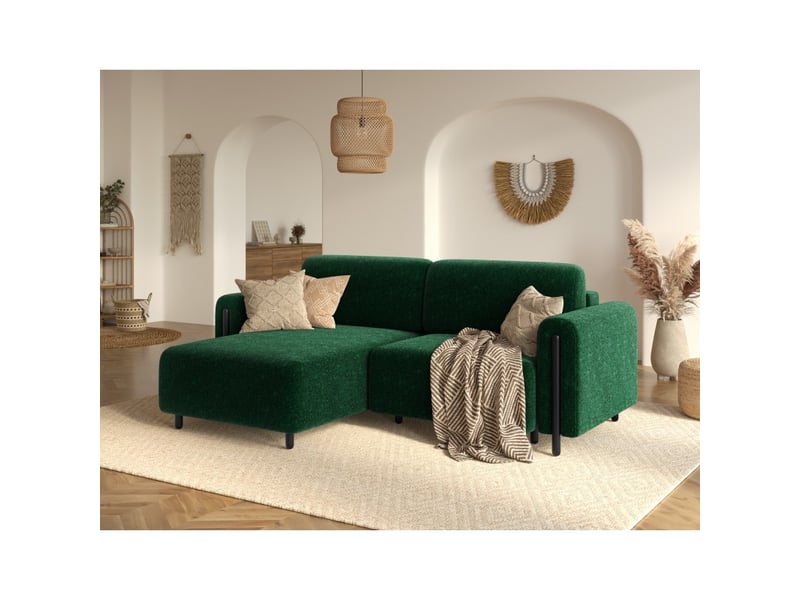 Canapé d'angle convertible arvessa vert émeraude bouclette – angle gauche avec coffre - Conforama B