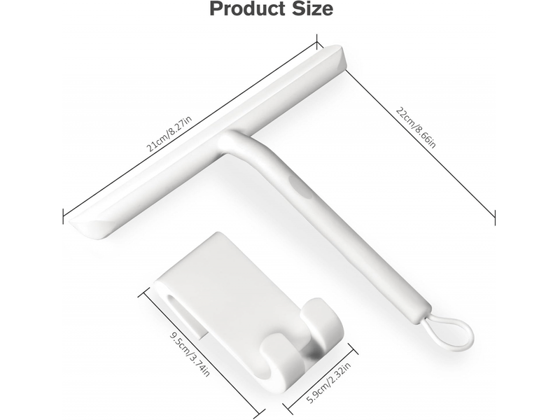 Grattoir de douche blanc, 21 cm, silicone, pour nettoyage de verres, portes de douche, fenêtres et miroirs - Conforama B