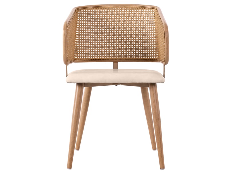  Lot de 6 chaises de salle à manger, 47x51x79 cm,chaises de cuisine rétro pour salon restaurant café, dossier en rotin et assise en velours, beige marron  - Conforama C
