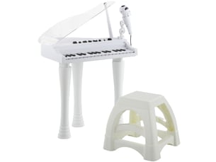 Piano enfant électronique 32 touches multifonctions avec micro haut parleur tabouret couvercle lumineux led blanc