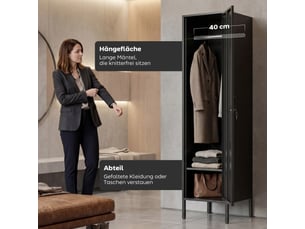 Armoire vestiaire métallique noire avec serrure et tringle à vêtements pour maison ou bureau