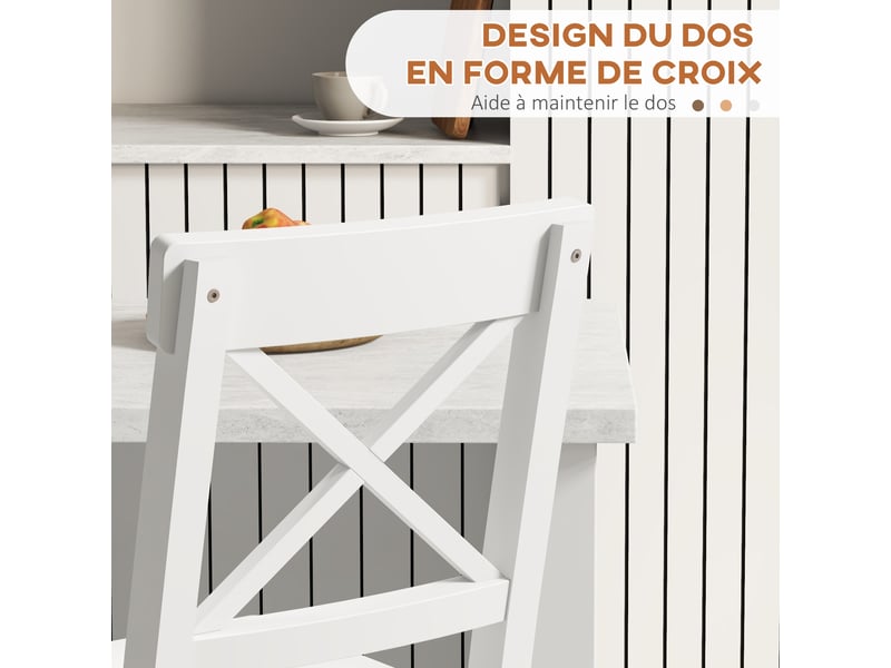 Lot de 2 chaises hautes, blanc, chaises de bar style campagne chic en bois hauteur 60 cm avec repose-pieds  - Conforama E