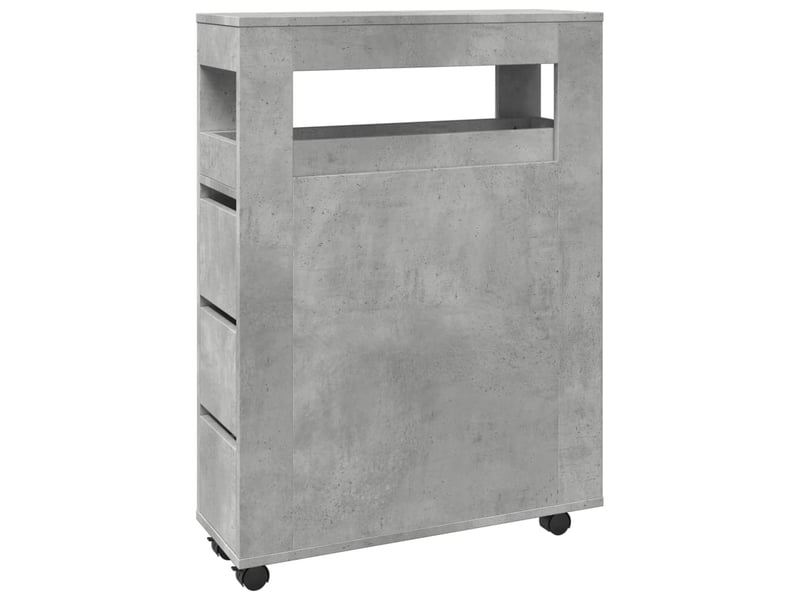  Meuble étroit salle de bain, commode à roulettes gris béton  - Conforama A