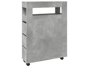 Meuble étroit salle de bain, commode à roulettes gris béton