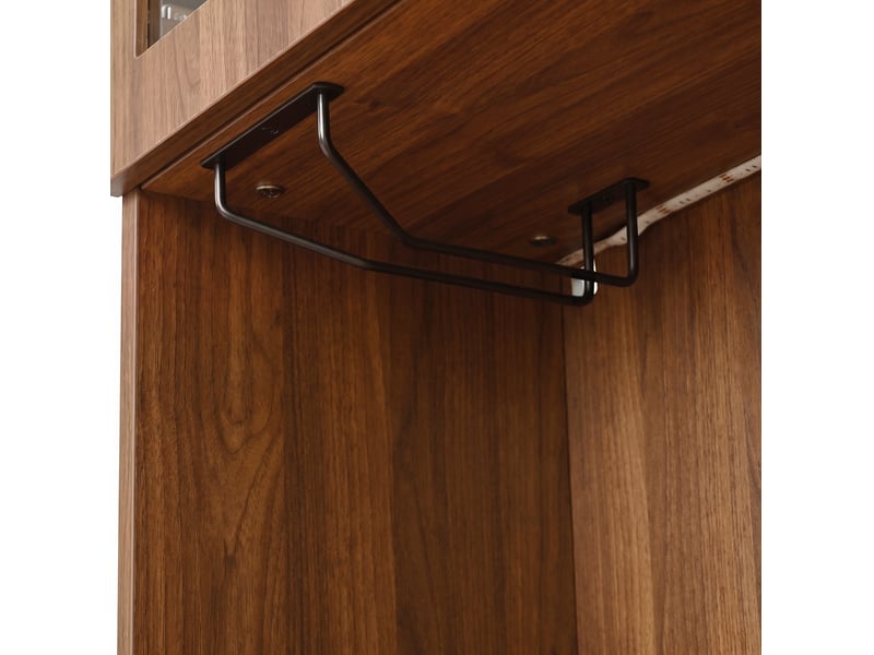  Buffet haut tcqpz 80 x 40 x 180 cm avec vitrine en verre, led contrôlée par application, prises usb, mdf et panneaux de particules noyer  - Conforama D