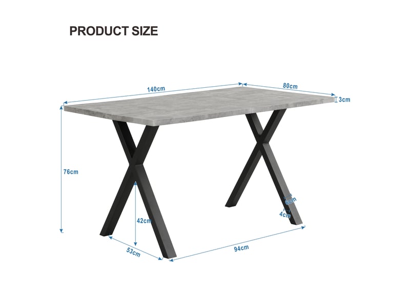  Table de salle à manger rectangulaire à pieds croisés en mdf et métal pour salle à manger gris et noir  - Conforama E