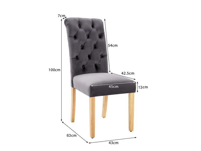 Ensemble de 6 chaises de salle à manger gris en velours, design à boutons, pieds en chêne  - Conforama C