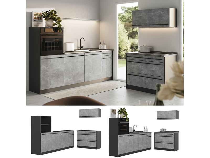 Vicco cuisine, bétonanthracite, 220cm plan de travail anthracite - Conforama D