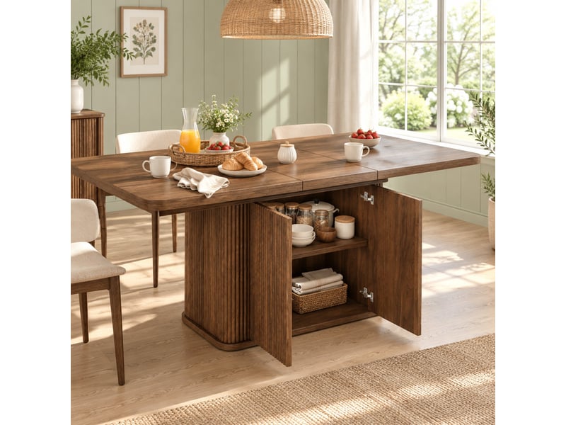  Table extensible,140-180x80x76.5 cm,avec rangement,mdf métal,effet bois brun foncé  - Conforama B