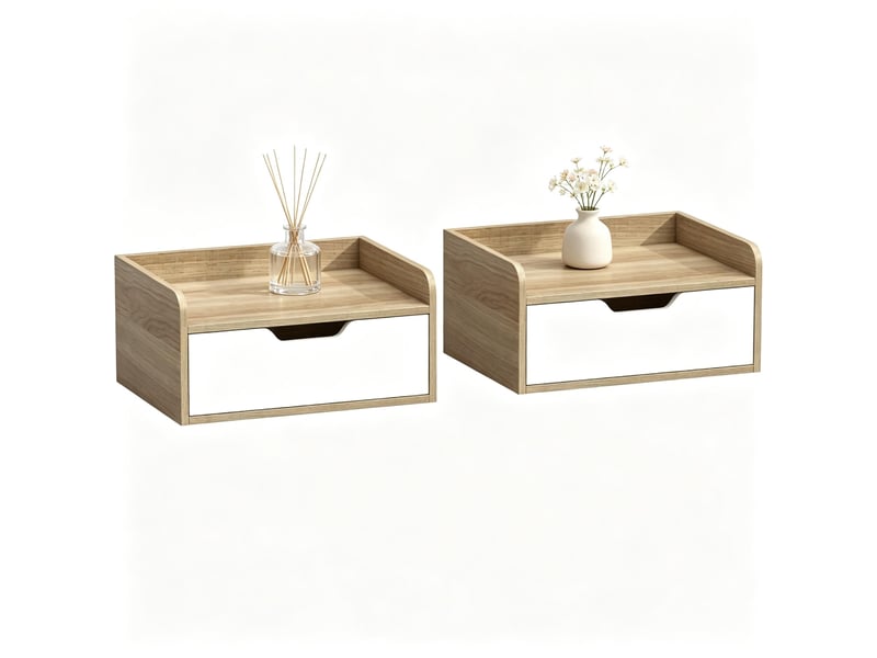  Lot de 2 tables de chevet murales avec tiroir, design moderne et plateau rebordé  - Conforama A