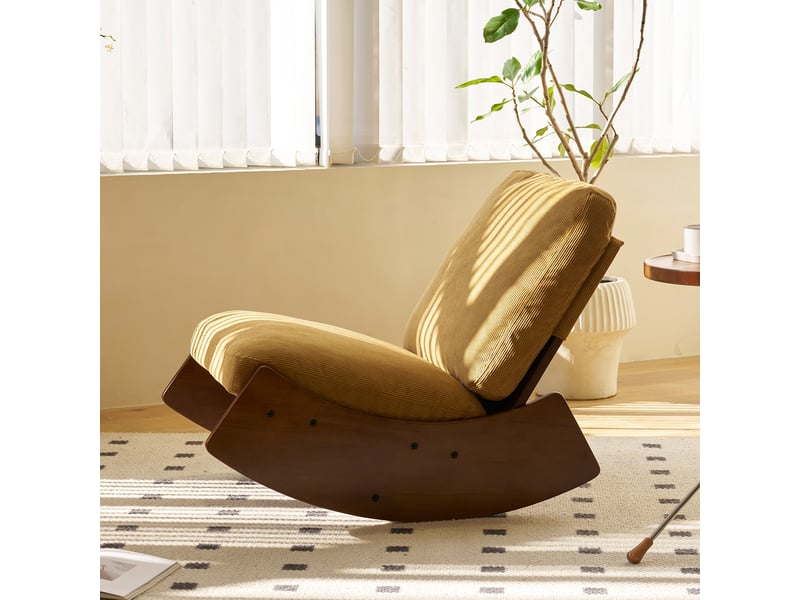  Fauteuil à bascule confortable en velours côtelé orange cadre en bois massif 90x61.5x71.9 cm  - Conforama E