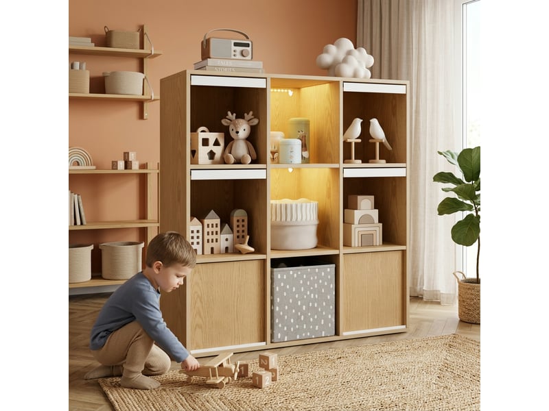  Meuble de rangement enfant - rangements intégrés - structure bois - organisation des jouets - rangement chambre - naturel CozyNest - Conforama C