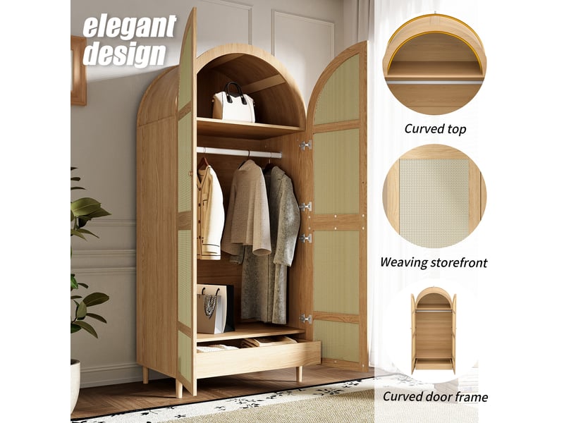  Armoire penderie avec tringle et tiroirs portes en rotin coloris naturel 80x50x179 cm GL8423D - Conforama D