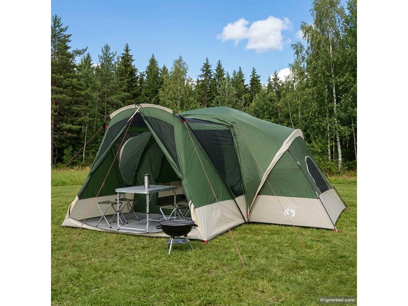  Tente de camping, tente de cabine avec auvent résistante à l'eau 10 personne vert  - Conforama B
