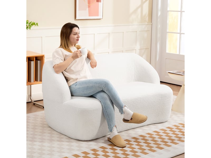  Canapé 2 places, canapé de salon, crème, pour salon, pour chambre, en tissu polaire  - Conforama R