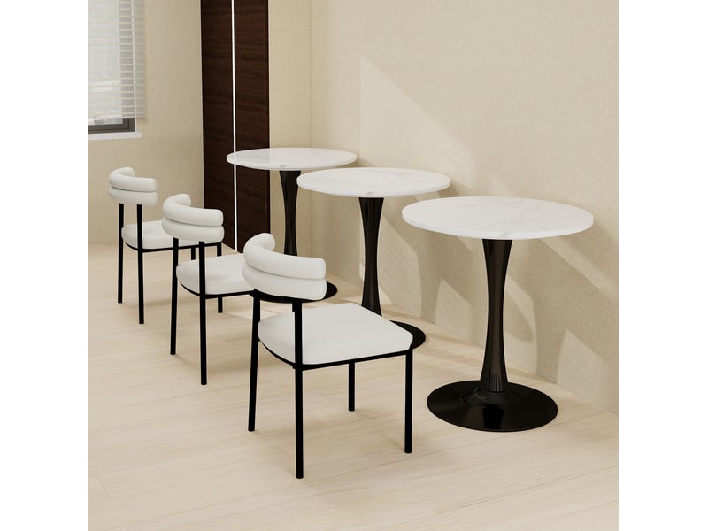  Table à manger ronde noir et blanc avec plateau en marbre artificiel - 70 x 70 x 72 cm  - Conforama B