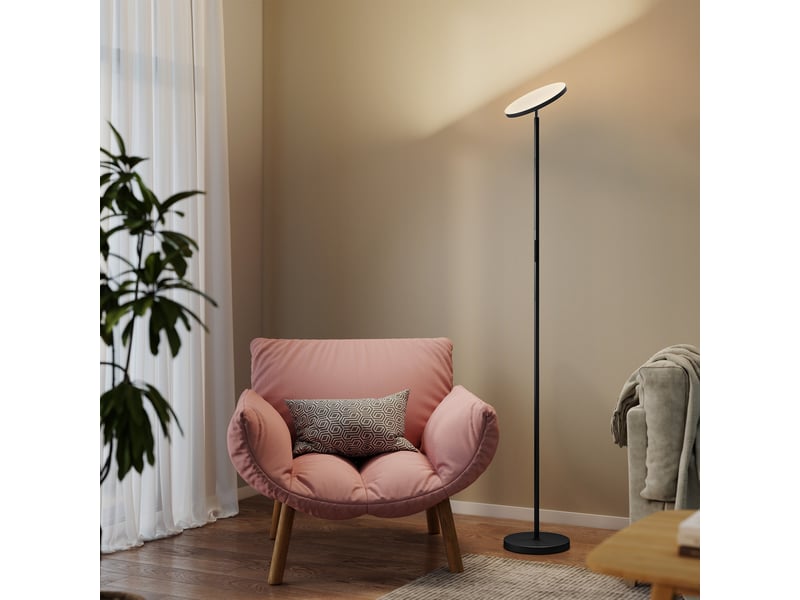  Lampadaire rgb à éclairage indirect, lampe à intensité variable avec télécommande et commande tactile, tête rotative à 350°, noir  - Conforama C