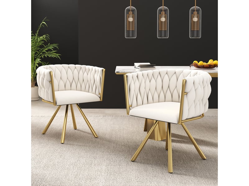  Lot de 2 chaises de salle à manger pivotantes 360° en velours beige et doré  - Conforama C