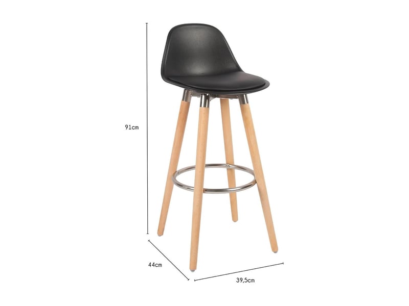Lot de 4 tabourets de bar noir pieds bois de hêtre 39,5 x 44 x 91 cm 62508 - Conforama C