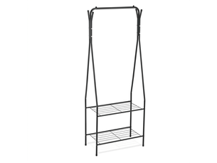 Portant à vêtements moderne avec 2 étagères 158 x 60 x 33 cm espace de rangement pratique design industriel en fer noir 13_0018347