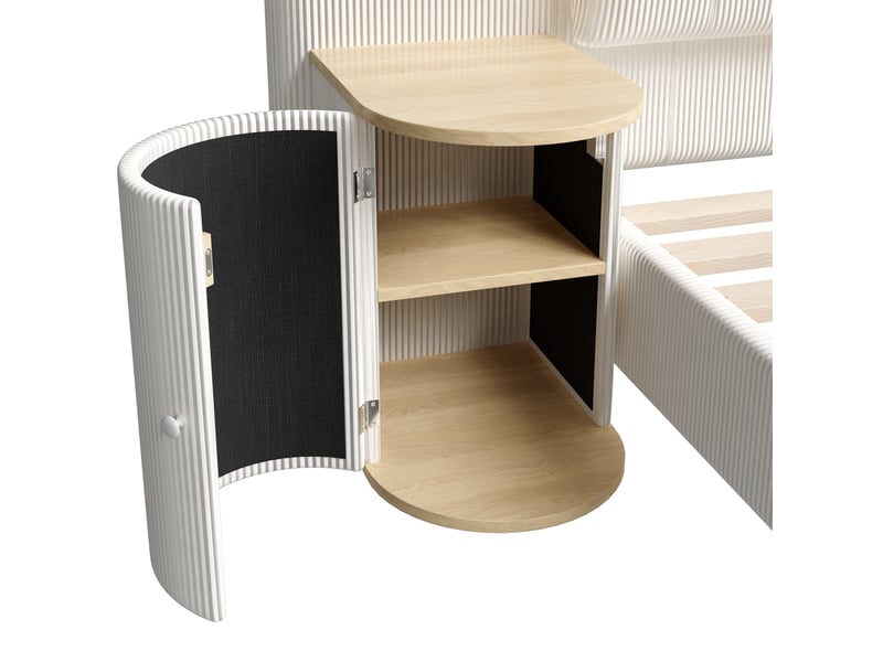  Lit rembourré 180x200 cm éclairage led velours côtelé gain de place pour chambre enfant ou adulte moderne beige OPULERANE TRADING LTD - Conforama E