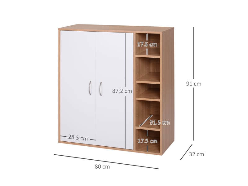  Étagère à chaussures murale mince, meuble multifonctionnel avec 2 portes et étagères réglables pour chambre et entrée, en bois, 80 x 32 x 91 cm  - Conforama D
