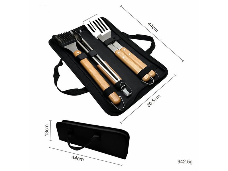  Ensemble d'ustensiles de barbecue essentiels en acier inox et bois – lot de 4 pièces  - Conforama B