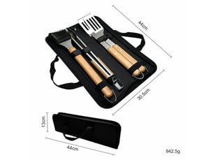 Ensemble d'ustensiles de barbecue essentiels en acier inox et bois – lot de 4 pièces