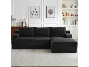Canapé d’angle l (à droite) modulable 4 places 238 x 152 x 66 cm, assise profonde, convertible et sans montage, velours côtelé, noir