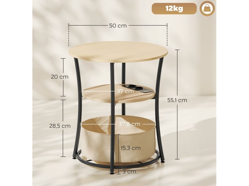  Bout de canapé 50x50x55,1 cm 3 niveaux avec station de charge panneau de particules et métal bois naturel  - Conforama E