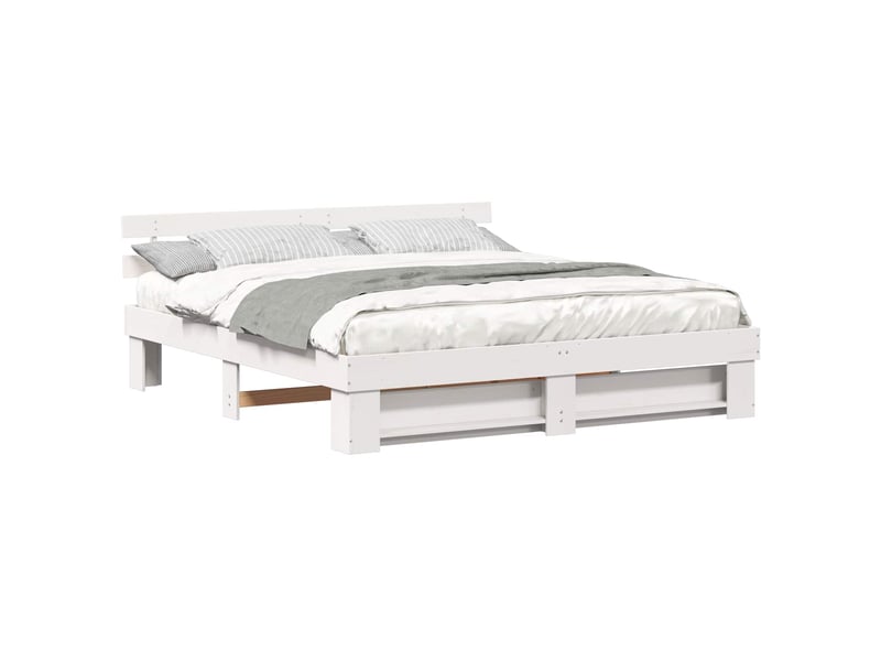  Lit double- lit adulte -  cadre de lit avec tête de lit blanc 180 x 200 cm pin massif  - Conforama A