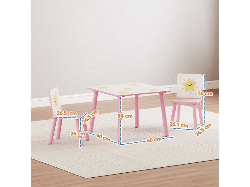 Ensemble de mobilier pour chambre d'enfant avec table et 2 chaises pour enfants de 3 à 8 ans, motif étoiles, rose - Conforama D