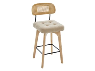 Lot de 2 tabourets de bar pivotants à 360° avec dossier en rotin et repose-pieds, en chenille kaki
