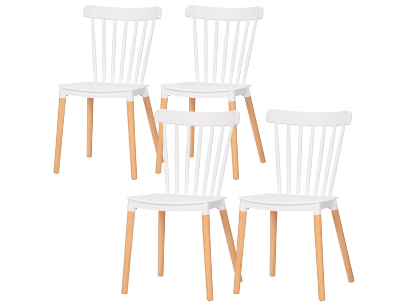  Lot de 4 chaises style scandinave dossier haut assise en polypropylène pieds en hêtre 48 x 52,5 x 83 cm blanc  - Conforama B
