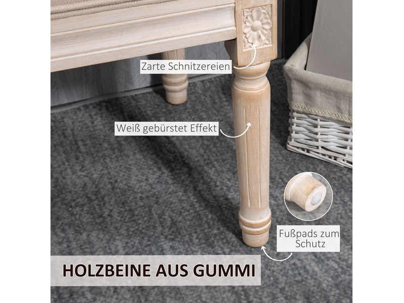  Banc rembourré tcqpz vintage 80 x 40 x 43 cm capitonné en polyester aspect lin beige  - Conforama E