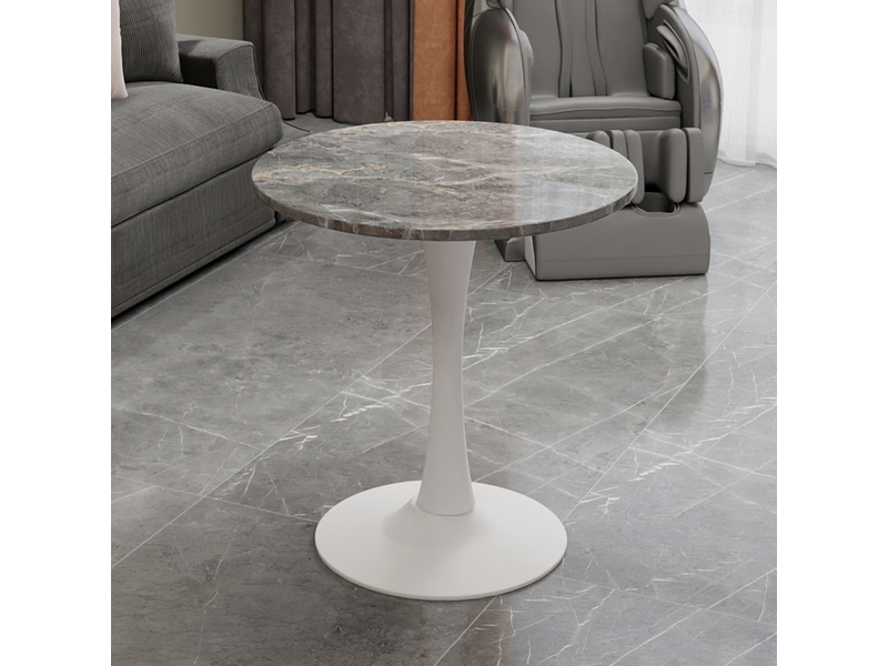  Table basse ronde 70 cm, style moderne, coloris blanc et gris foncé, avec motif de marbre en mdf  - Conforama B