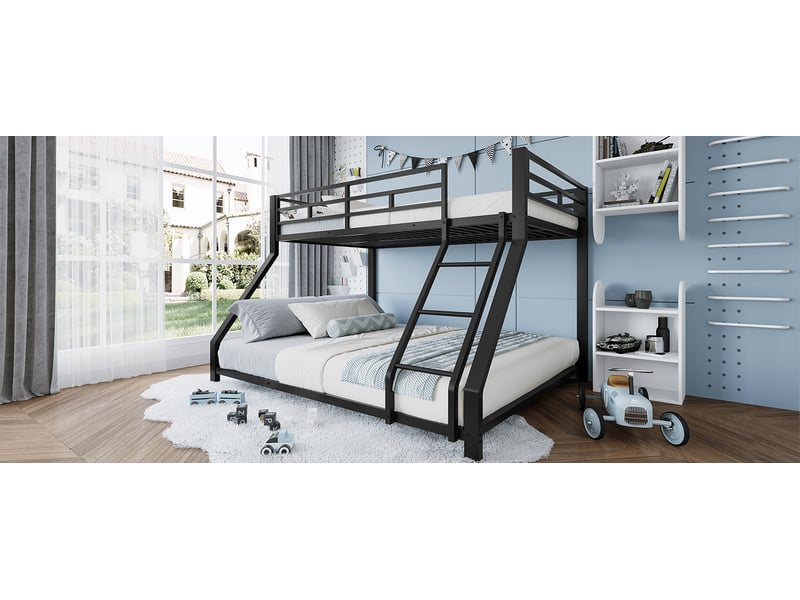  Lit superposé métal 90x200 cm et 140x200 cm noir avec échelle et garde-corps certifié en747 sans matelas Sol Morn - Conforama B