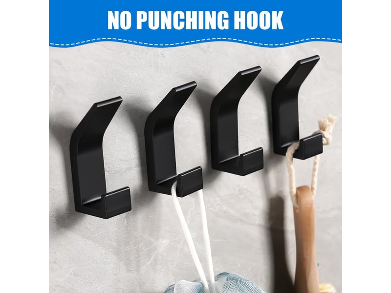 Crochet adhésif mural, 6pcs double porte serviette salle de bain, patère murale support auto-adhésif pour cuisine, de bains, bureau, noir - Conforama E