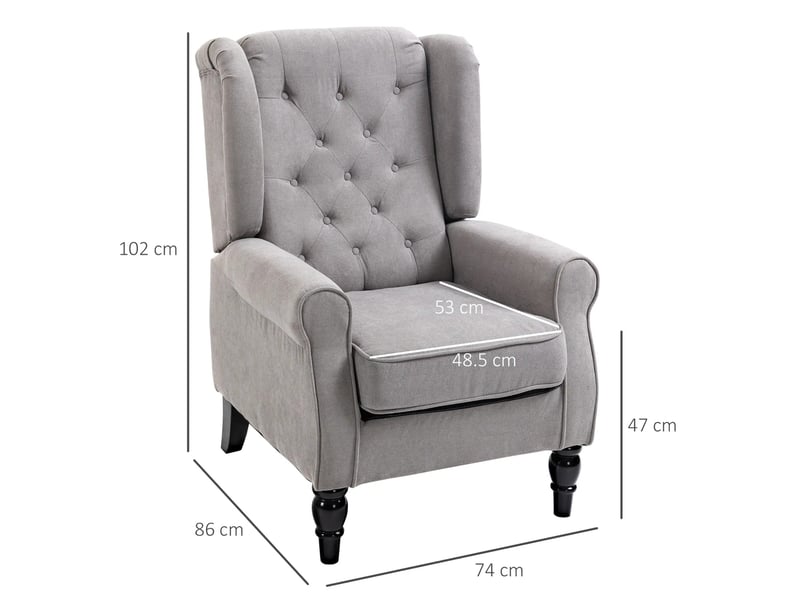  Fauteuil à oreilles modenvie gris en polyester avec capitonnage 74 x 86 x 102 cm  - Conforama C