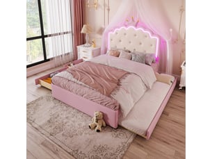 Lit gigogne 140x200 cm <strong>MERAX</strong>  <strong>lit enfant rose</strong> coloris rose